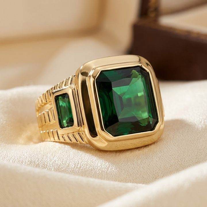 Anel de Selo de Ouro com Esmeralda